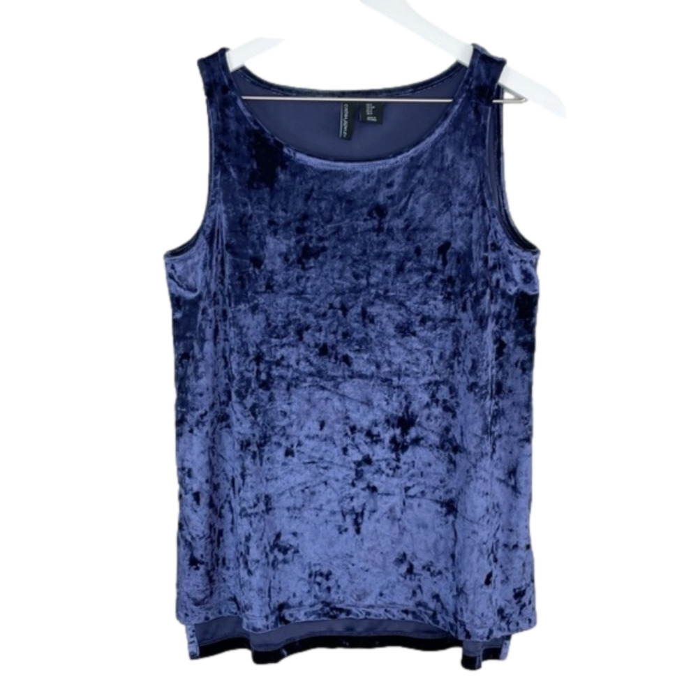 CYNTHIA rowley blue crushed velvet sleeveless top size size small